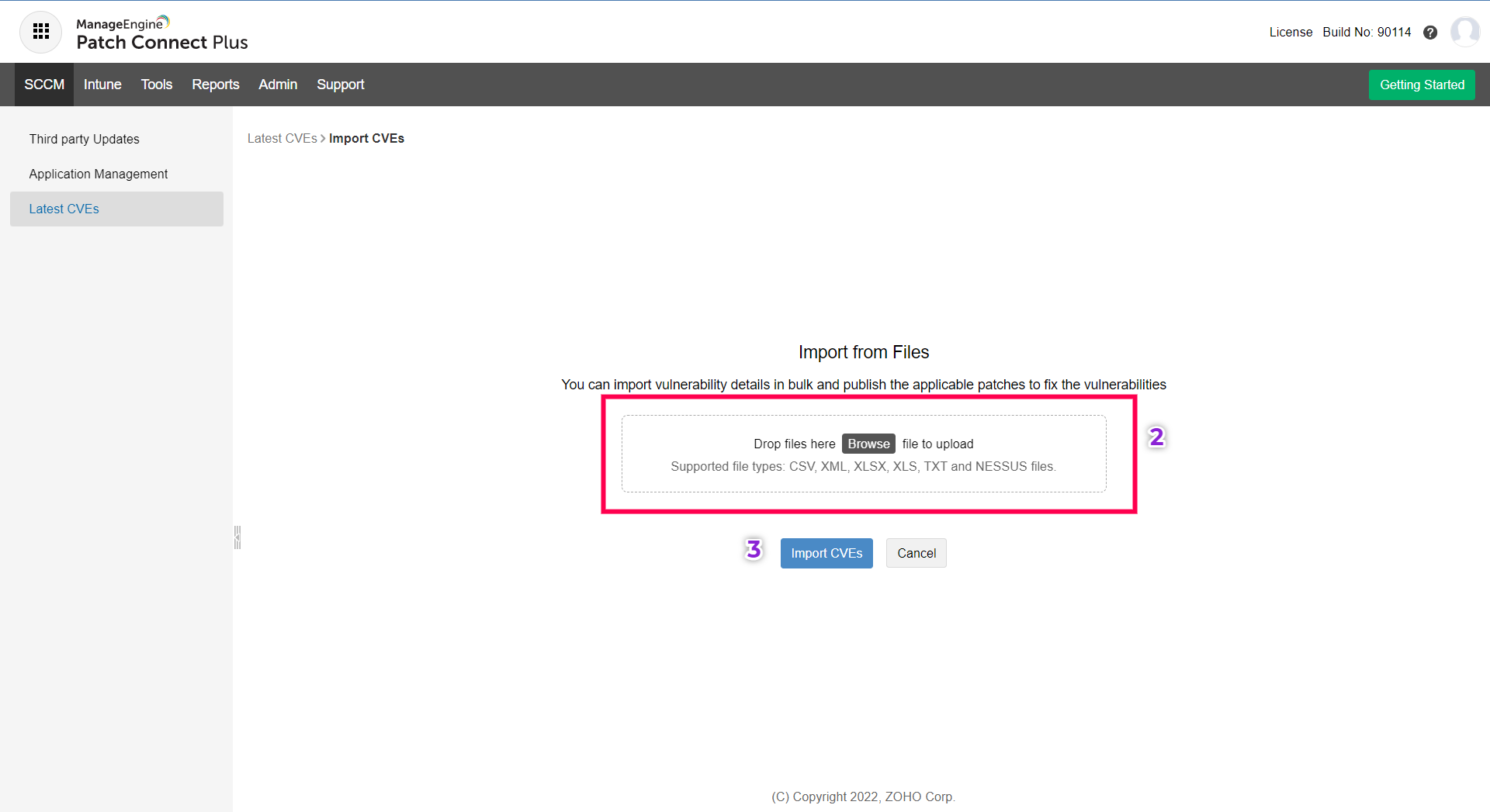 Importation de CVE dans Patch Connect Plus