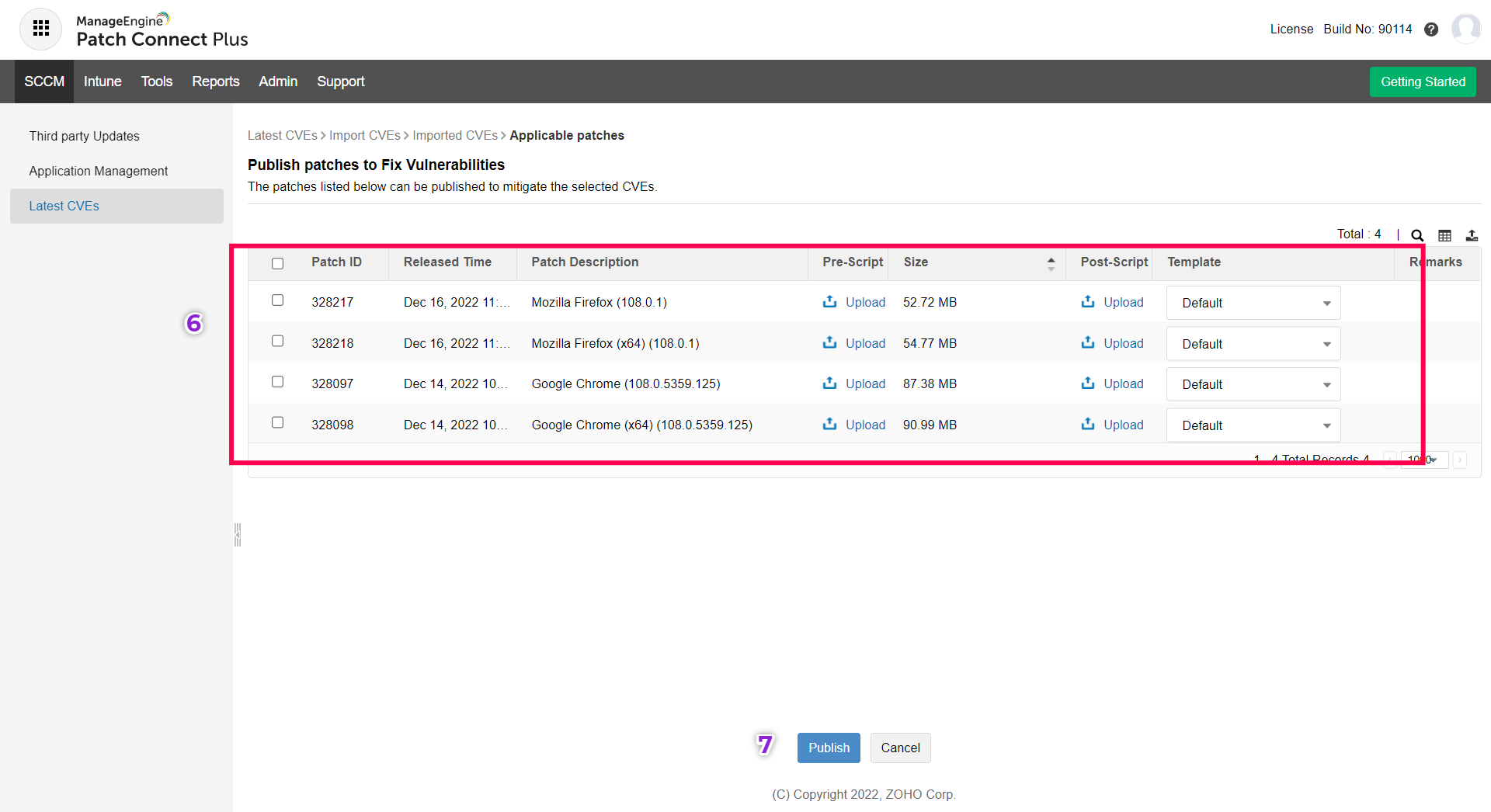 Importation de CVE dans Patch Connect Plus