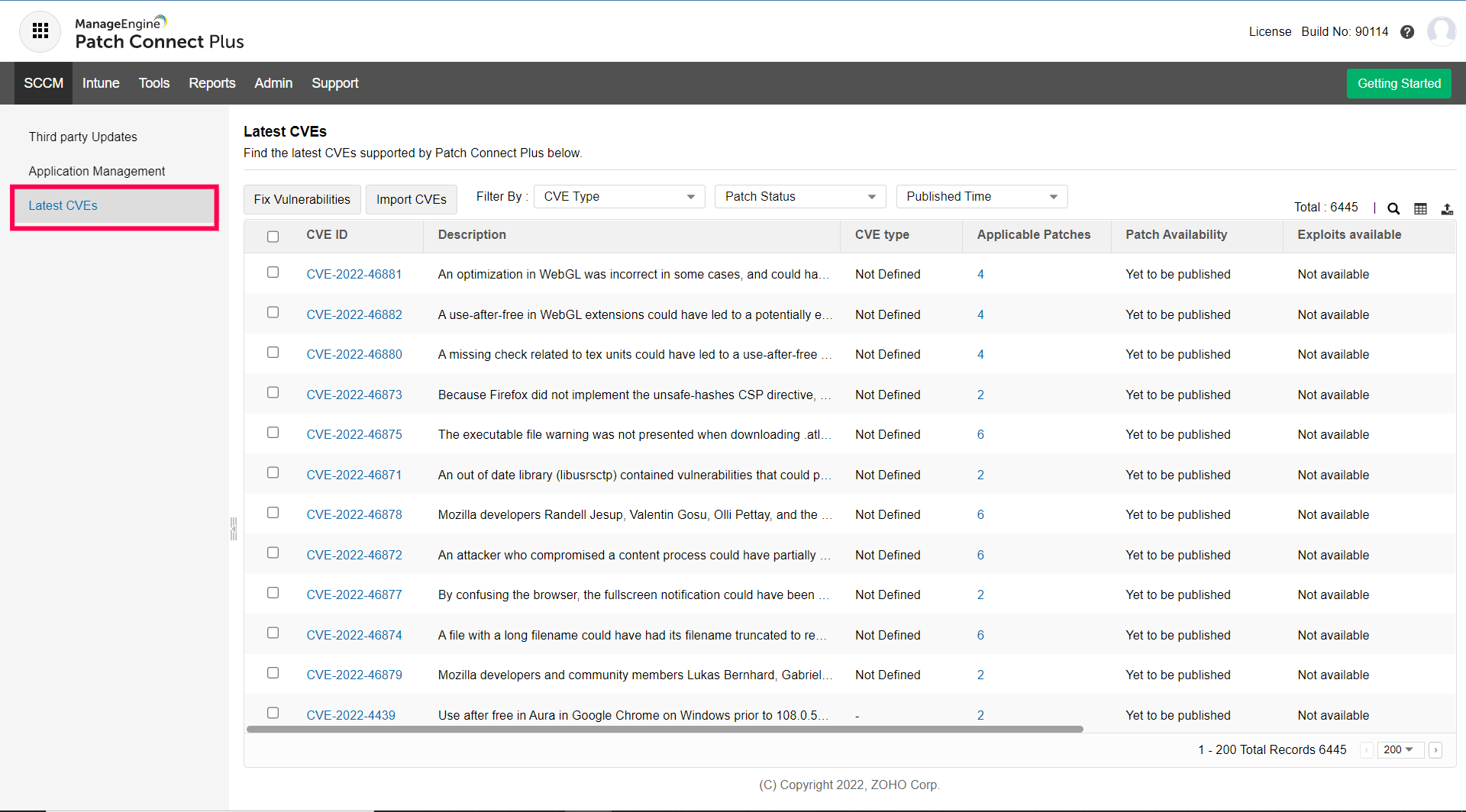 Importation de CVE dans Patch Connect Plus
