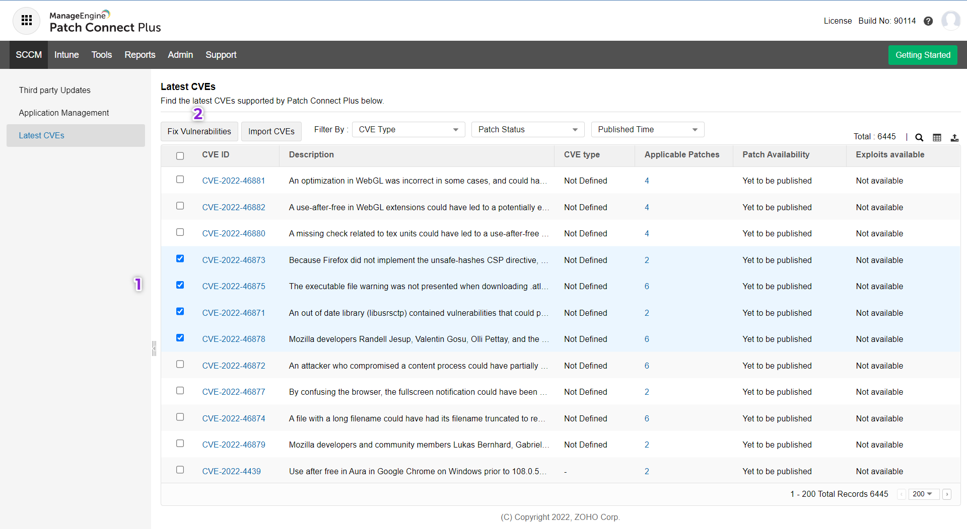 Importation de CVE dans Patch Connect Plus